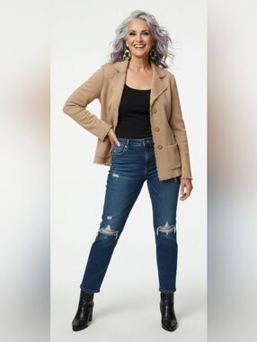 Talbots Beige Blazer with Fringe Detail (Large)